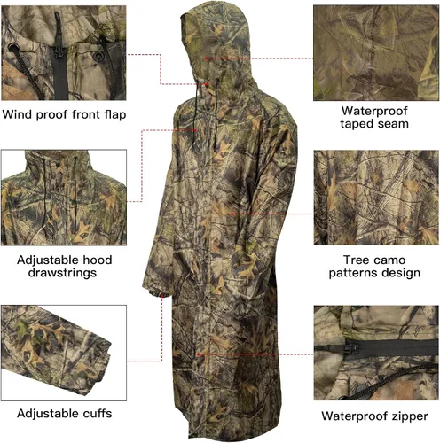 Miniatura 2 de LOOGU Poncho de lluvia, abrigo impermeable de camuflaje para exteriores