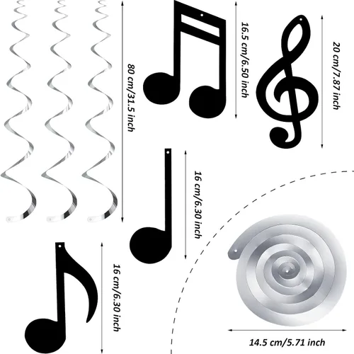 Miniatura 2 de Zonon 25 piezas de notas musicales colgantes, espiral, papel de aluminio musical, decoración de fiesta, espiral, recortado, para boda, baby shower