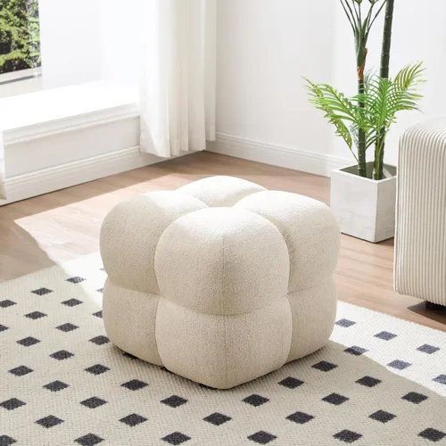 Miniatura 9 de Zesthouse Puf cuadrado otomano, moderna silla de tocador sin respaldo para dormitorio, taburete de lino beige, reposapiés tapizado para sofá, mesa