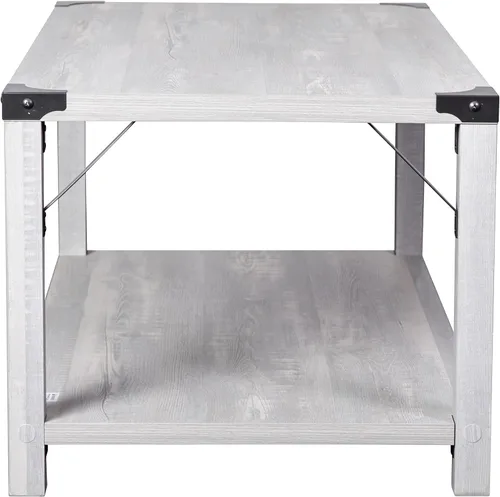 Miniatura 8 de BizChair Modern Farmhouse - Mesa auxiliar de 2 niveles, marco de madera de ingeniería gris Aspen, soportes laterales entrecruzados de metal negro
