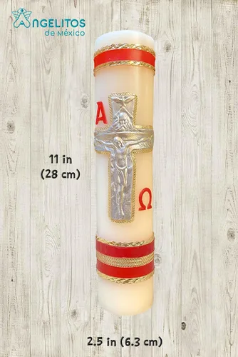 Miniatura 3 de Angelitos de Mexico Vela grande Jesús Cruz Cristo Oración Católica Hecho a Mano Cirio Artesano Vela Jesucristo 11 in (28cm)