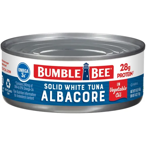 Miniatura 8 de Bumble Bee - Atún blanco sólido en aceite, lata de 12 onzas, atún capturado en estado salvaje, 0.74 oz de proteína por porción, alto en omega-3, sin