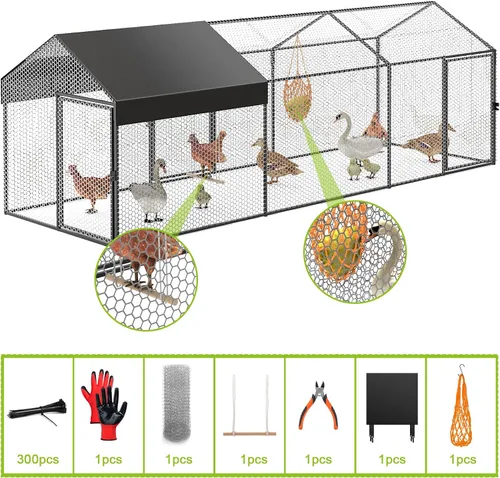Miniatura 6 de Gallinero de metal para 8-12 pollos de 118 x 40 x 40 pulgadas, corrida grande para patio con cubierta, jaula portátil para aves de corral