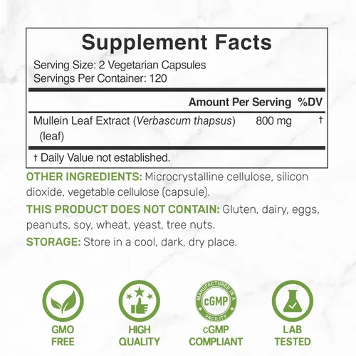 Miniatura 2 de Extracto de hoja de gordolobo 20,000 mg, 240 cápsulas vegetarianas - Suministro para 4 meses - Sin OMG, vegano
