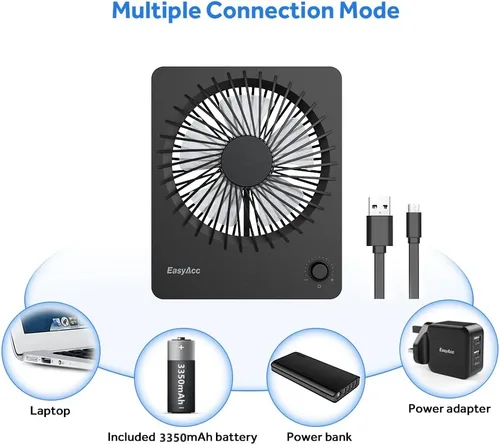 Miniatura 4 de EasyAcc Ventilador de escritorio con batería recargable, ventilador de viaje personal portátil de 6000 mAh, tiempo de funcionamiento máximo de 26