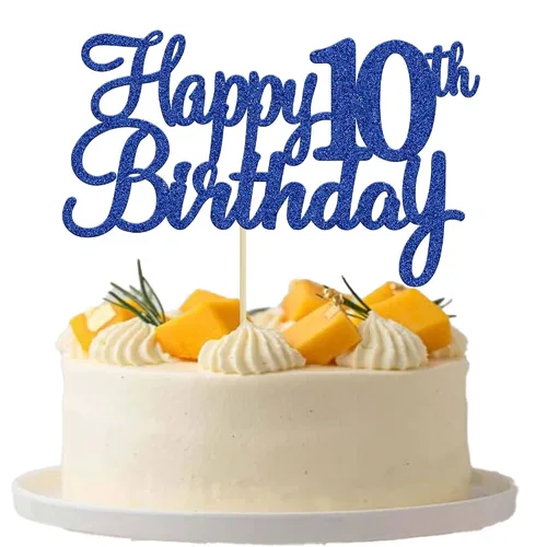 Gyufise 1 decoración para pastel de cumpleaños número 10 con purpurina azul para tarta de 10 años de edad, decoraciones fabulosas para tartas para