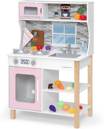 Miniatura 13 de Delta Children Tiny Chef Play Kitchen - Juego de cocina de juguete con perillas realistas que giran/hacen clic, horno, fregadero, microondas y 15