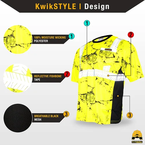Miniatura 2 de KwikSafety - Charlotte, NC - Camisa de seguridad de manga corta para hombre renacentista [cinta reflectante de espina de pescado] Clase 2 ANSI OSHA