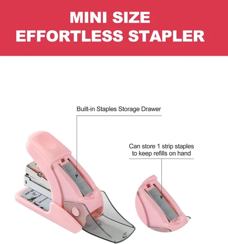 Miniatura 3 de PAPERPAL - Juego de grapadora mini sin esfuerzo, capacidad para 20 hojas, quitagrapas y almacenamiento de grapas integrados, contiene grapas
