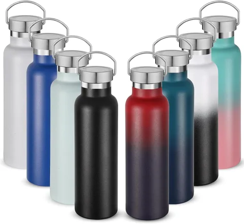 Miniatura 46 de Neihepal Paquete de 4 botellas de agua aisladas de 20 onzas, botella deportiva de doble pared de acero inoxidable con tapa de asa, termo Bubble gum