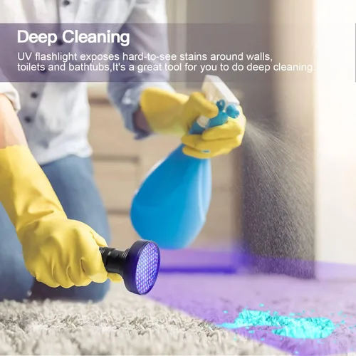 Miniatura 6 de ESCO LITE Linterna UV de luz negra, 100 luces LED negras para detección de orina de mascotas, linternas ultravioleta para orina de perro