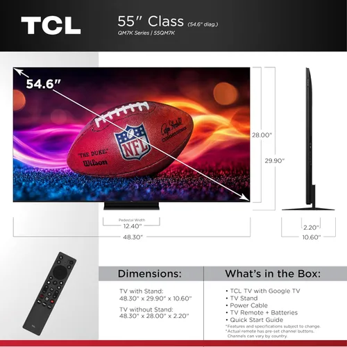 Miniatura 2 de TCL Serie QM7K de 55 Pulgadas Mini LED QLED 4K HDR 55QM7K, Modelo 2025 Pantalla Anti Reflejante de 120HZ-144HZ Smart Google TV Dolby Atmos