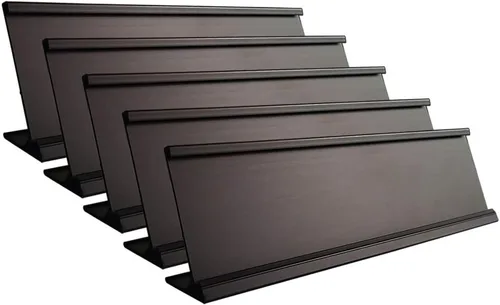 Soporte de aluminio para placa de nombre de escritorio de 2 x 8 pulgadas, soporte para letrero de escritorio de oficina y negocios, paquete de 5