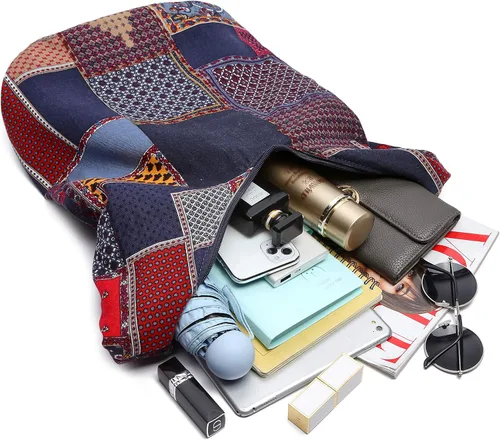 Miniatura 146 de Bolsa de hombro para mujer, de lona en estilo hippie/bohemio para llevar cruzada al hombro, disponible en diferentes colores y estampados