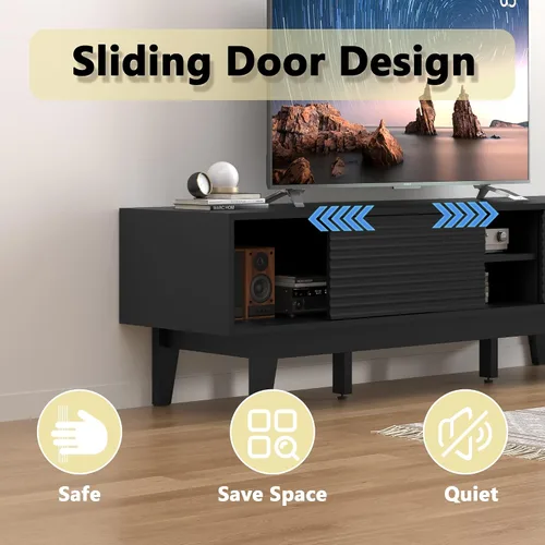 Miniatura 5 de BORNOON Soporte de TV para TV de 65 pulgadas, moderno centro de entretenimiento acanalado consola de TV con almacenamiento, consola multimedia