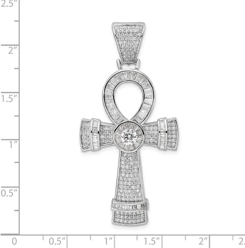 Miniatura 4 de Auriga Fine Jewelry Colgante de cruz Ankh de plata esterlina 925 con circonita cúbica rodiada para mujer (L-2.131 in, W-1.039 in), Metal, Circonita