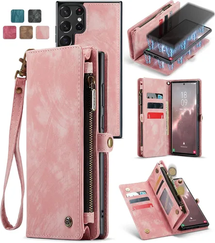 Miniatura 26 de Funda tipo cartera desmontable 2 en 1 para Samsung Galaxy S23 con tarjetero y funda de piel retro de alta calidad con tapa magnética, bolsillo