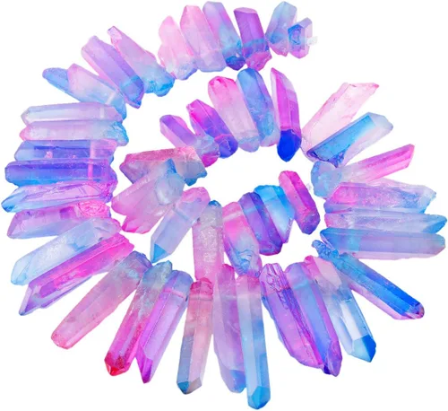 Miniatura 26 de SUNYIK Angel Aura Cuarzo con Revestimiento de Titanio Puntas de Cristal Palos Rugosos de Cuarzo Picos Cuentas de Punta Hebra de 15 Pulgadas Perforada