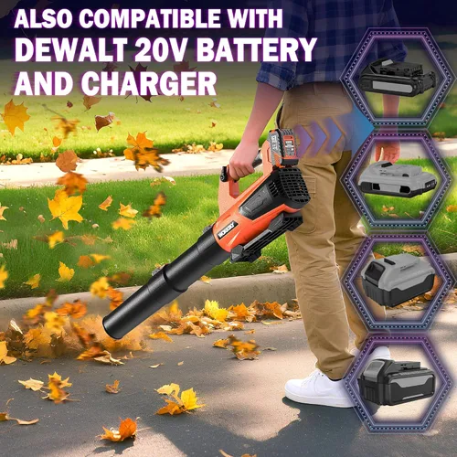 Miniatura 5 de Soplador de hojas inalámbrico compatible con batería Dewalt 20V Max, con 2 baterías de 4.0Ah y cargador, soplador de hojas eléctrico hasta 160MPH