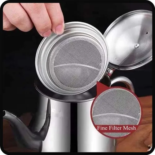 Miniatura 3 de Olla de filtro de aceite de acero inoxidable con colador, olla de aceite de acero inoxidable con colador y boquilla, jarra de aceite de filtro