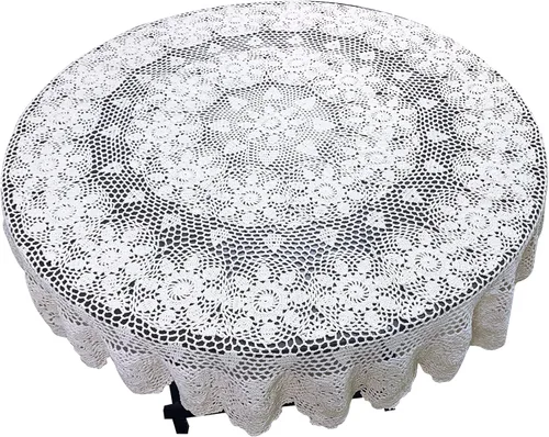 Miniatura 14 de USTIDE Mantel redondo de ganchillo de 70 pulgadas, superposiciones de mesa de encaje de algodón beige hecho a mano con diseño floral de ganchillo