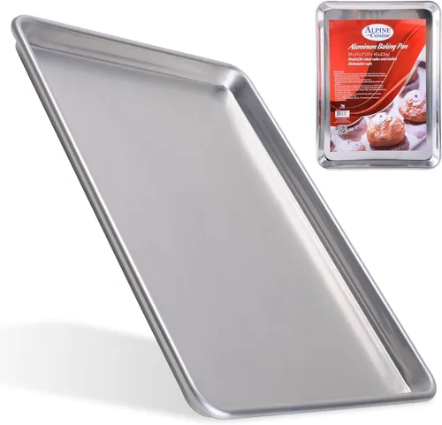 Alpine Cuisine Bandeja de aluminio para hornear de media hoja de 18 pulgadas, bandeja para hornear galletas con borde