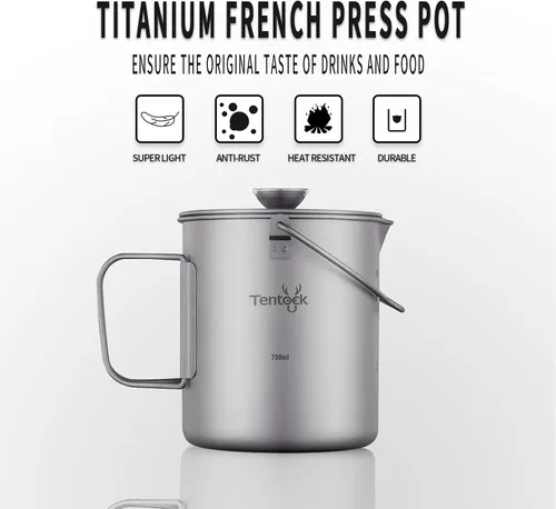 Miniatura 5 de Tentock Taza de titanio para mochileros, camping, taza de café, olla colgante ultraligera, portátil, multifuncional, para cocinar al aire libre