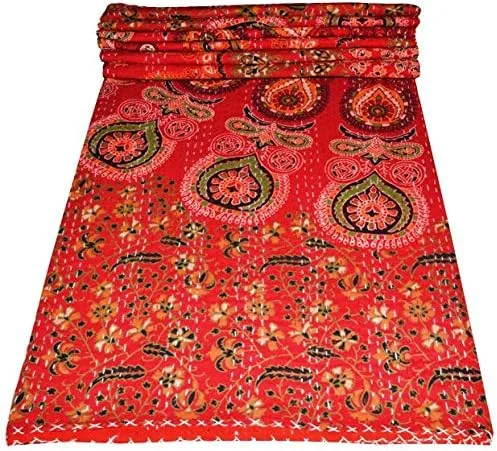 Miniatura 6 de YUVANCRAFTS Colcha vintage india Kantha con estampado tradicional de mandala Kantha, manta de edredón (azul y verde, tamaño individual)