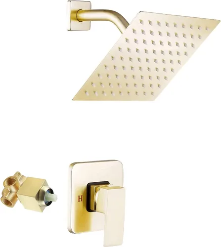 Grifo de Ducha Dorado Cepillado GGStudy Kit de Acabado de Ducha de Una Sola Función con Válvula de Instalación Empotrada Conjunto de Ducha Sistema
