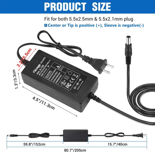Miniatura 5 de Facmogu Fuente de alimentación de 12 V 5 A, adaptador de CA CC, convertidor de 100-240 V a 12 voltios transformador de 5 amperios para accesorios