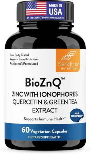 Sandhu's Suplemento de zinc con ionóforos | Quercetina y extracto de té verde para una absorción superior y alta potencia | Cápsulas vegetarianas de