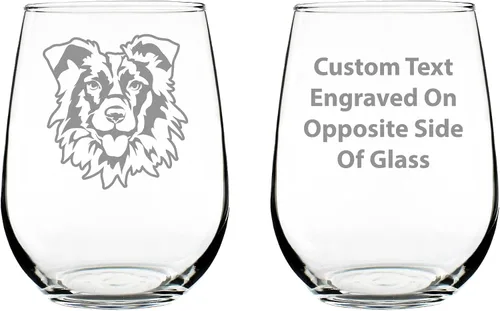 Custom Border Collie Stemless Wine Glass - Cute Dog Themed Decor and Gifts for Moms & Dads of Border Collies - Large 17 Oz - Customized Glasses