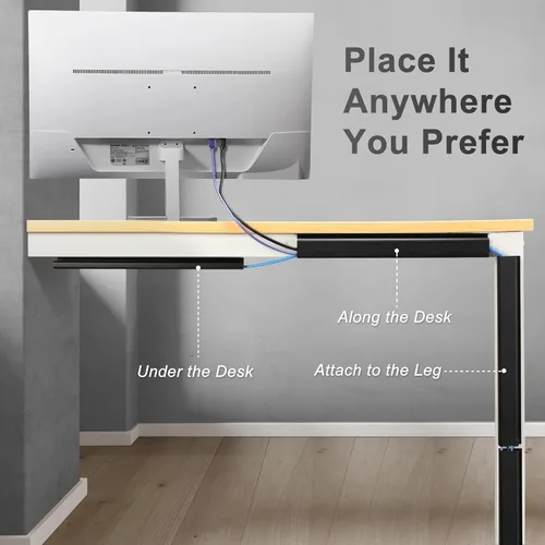 Miniatura 2 de ZhiYo Organizador de cables debajo del escritorio con canal J (4 x 15.7 pulgadas), canaleta de cables de 63 pulgadas, organizador de cables