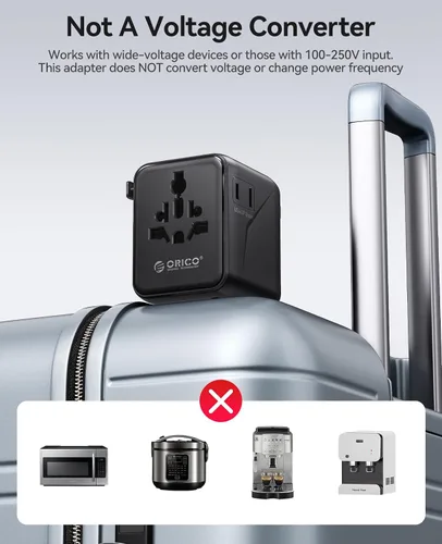 Miniatura 9 de ORICO Adaptador de viaje universal con 2 CA 2 USB-C y 1 conector USB-A, adaptador de corriente internacional PD 20W, cargador de pared esencial