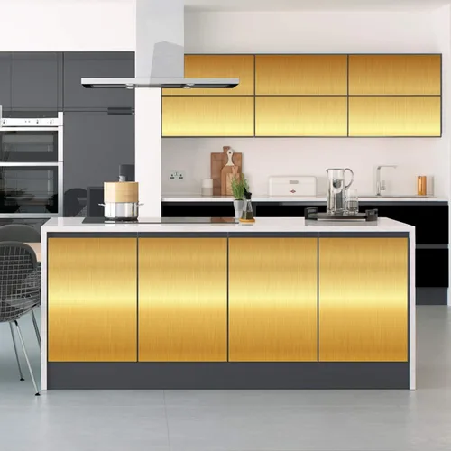 Miniatura 6 de WENMER Papel tapiz dorado metálico para despegar y pegar de 17.71 x 590 pulgadas, papel de contacto con aspecto de metal cepillado, decoración