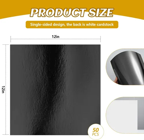 Miniatura 2 de Tenceur 50 hojas de cartulina negra de 12 x 12 pulgadas, hojas de papel metálico brillante con purpurina, papel de impresora cuadrado de 8.82 oz/m²