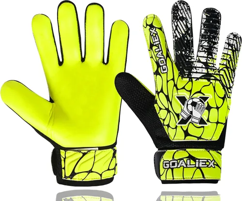 Miniatura 10 de Guantes de portero de fútbol, guantes de portero de fútbol para niños, niños y jóvenes, niños con doble muñeca de 4 mm y palma de súper agarre