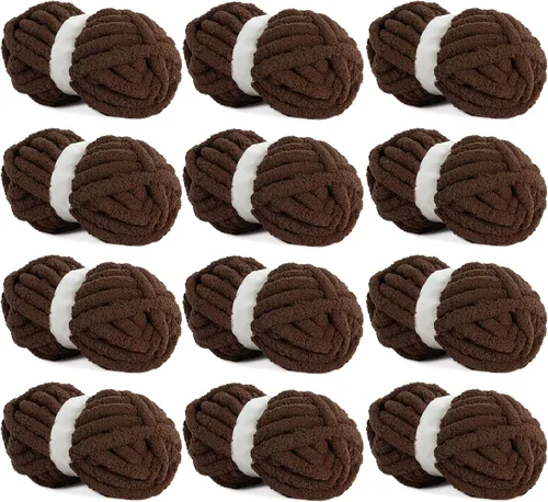 Miniatura 33 de HOMBYS Hilo de Chenille Grueso Carbón para Crochet, Hilo Grueso Espeso y Esponjoso para Tejer, Hilo Súper Grueso para Tejer Mantas a Mano, Hilo