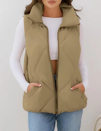 Miniatura 2 de MEROKEETY Chaleco acolchado sin mangas con cremallera para mujer, con cuello alto, con bolsillos