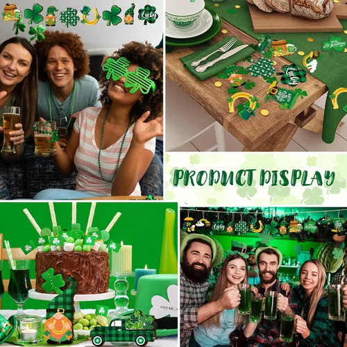 Miniatura 5 de Ferraycle 36 adornos de árbol del día de San Patricio, adornos de madera de trébol para árboles pequeños, decoraciones de trébol, gnomo, trébol