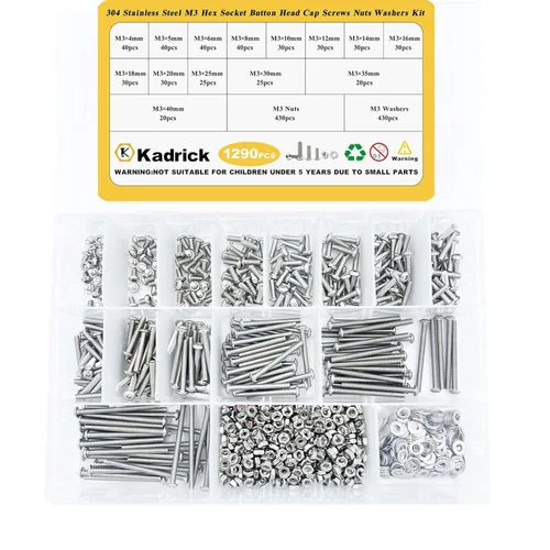 Miniatura 7 de Kadrick Tornillos métricos pequeños adecuados para impresora 3D DIY, surtido de tornillos y tuercas M3 de 400 piezas, cabeza de casquillo hexagonal