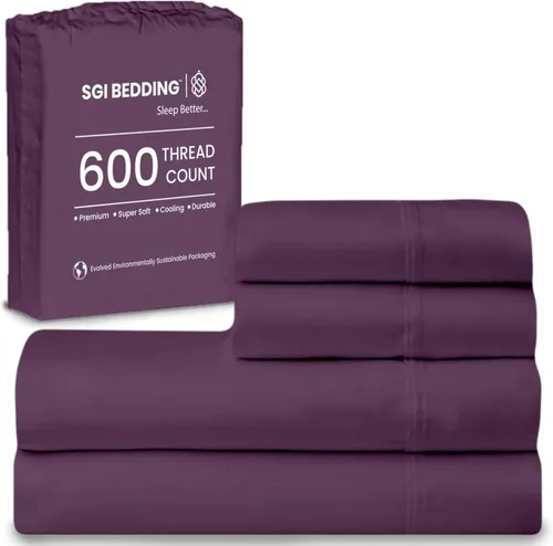 Miniatura 55 de SGI bedding Sábanas de Algodón Egipcio 100% Tamaño Full XL – Juego de Sábanas de 600 Hilos, Suaves, Frescas, Bolsillo Profundo de 16", Ropa de Cama
