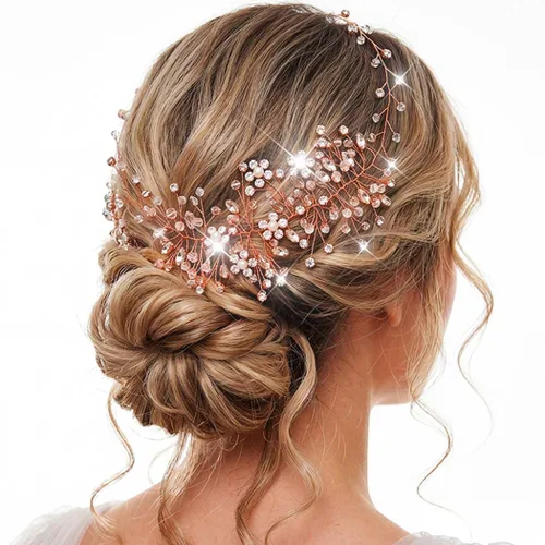 Miniatura 9 de Catery Diadema dorada con diamantes de imitación para novias y mujeres