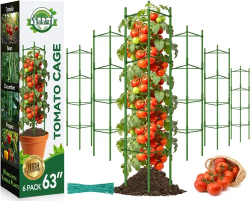 Miniatura 11 de Halatool Paquete de 8 Jaulas Verdes para Tomates, Hasta 63 pulgadas (5.2 pies) Soporte Alto Ajustable para Plantas de Tomate, Estacas de Jardín