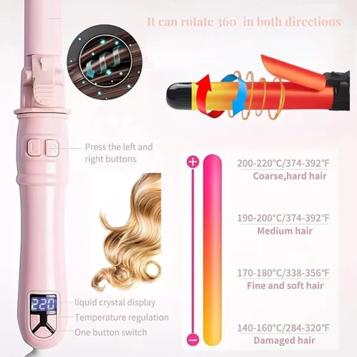 Miniatura 3 de Varita rizador automática de 28mm/1.1 pulgadas con rotación, rizador de pelo profesional con pantalla LED, ondulador de cabello de calentamiento