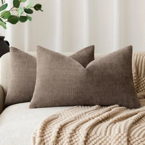Miniatura 32 de Foindtower - Paquete de 2 fundas de almohada decorativas, cuadradas, cómodas, unicolor, suaves, lumbares, estilo rústico neutro, para sofá, sillón