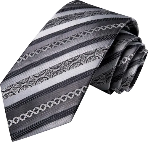 Miniatura 114 de Hi-Tie Corbatas de seda para hombre, diseño de cachemira a rayas, con bolsillo, gemelos cuadrados, conjunto formal de negocios