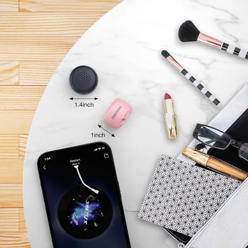 Miniatura 6 de Altavoz Bluetooth pequeño, mini inalámbrico con obturador remoto, emparejamiento TWS, micrófono integrado, altavoz Bluetooth portátil para Rosa