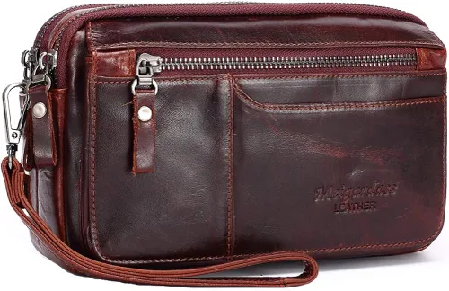 Bolso de embrague para hombre Bolsos de cuero genuino carteras organizador de negocios titular del teléfono
