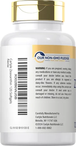 Miniatura 3 de Carlyle Zeaxantina 10 mg 120 cápsulas blandas Apoyo para la salud ocular con luteína Suplemento sin OMG, sin gluten